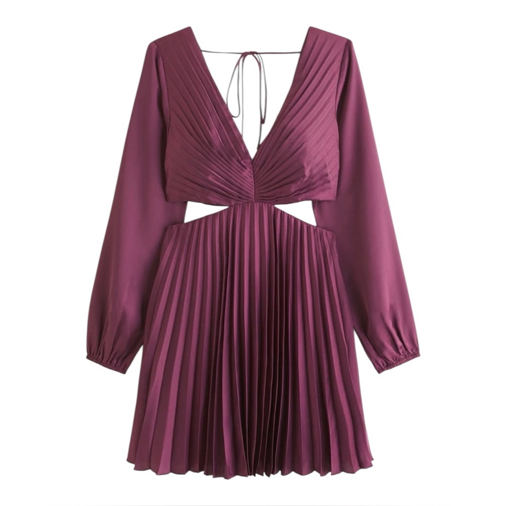 NWT Abercrombie & Fitch Giselle Pleated Mini Dress‎ Cut Out Maeve / Plum XXLP